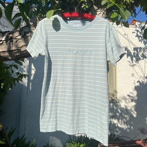 Banks Journal Embroidered Logo Blue & White Stripe T-Shirt | Soft Organic Cotton